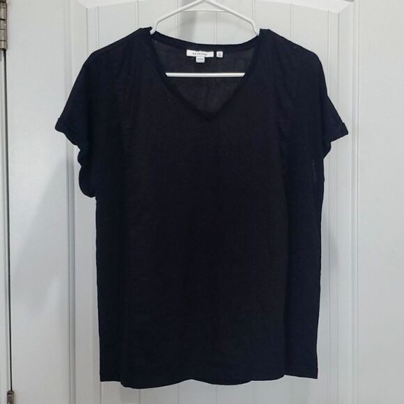 Chicos Womans Black 100% Linen V-Neck Top, Size Medium - Picture 1 of 4
